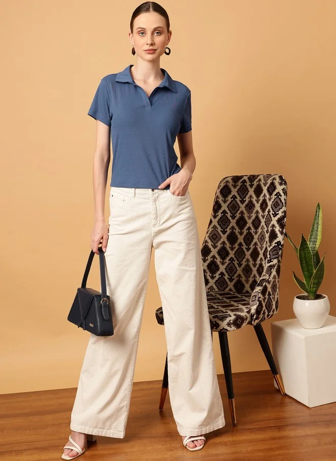MINT STREET Slim Fit Polo Collar T-Shirt for Women in Blue