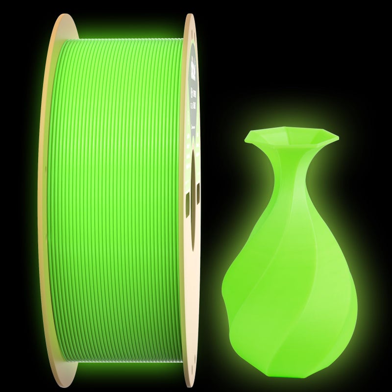 Dikale PLA+ 3D Printer Filament Luminous Green, 1.75mm No Tangle, Net Weight 2.2lbs Spool (1kg, PLA Pro Plus, Green with Glow in The Dark Effect - Image 1