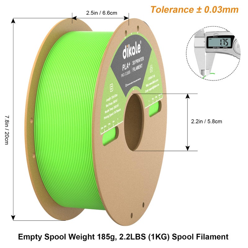 Dikale PLA+ 3D Printer Filament Luminous Green, 1.75mm No Tangle, Net Weight 2.2lbs Spool (1kg, PLA Pro Plus, Green with Glow in The Dark Effect - Image 5