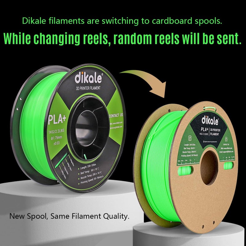Dikale PLA+ 3D Printer Filament Luminous Green, 1.75mm No Tangle, Net Weight 2.2lbs Spool (1kg, PLA Pro Plus, Green with Glow in The Dark Effect - Image 3