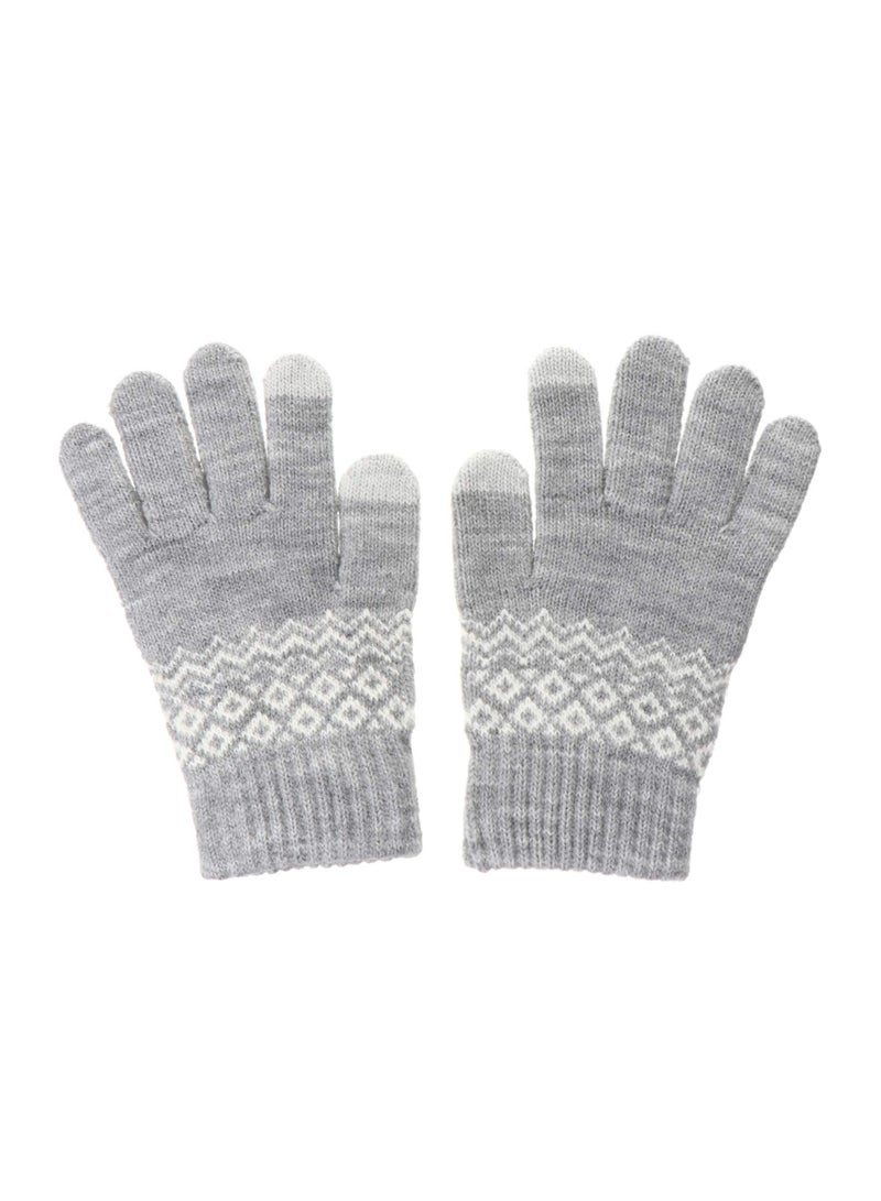 Generic Fleece Lined Touch Screen Gloves for Women and Men Warm Winter Knit Mittens with Elastic Cuff for Texting and Outdoor Use Grey - Image 1