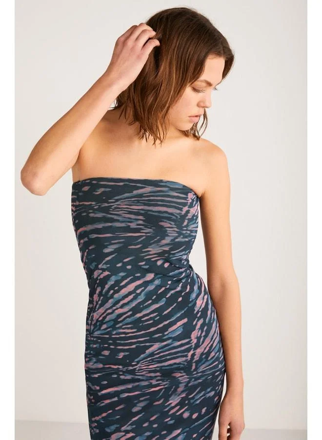 Ethiquet APOLLINE Women's Chiffon Midi Length Shoulder-Open Navy - Pink Dress.