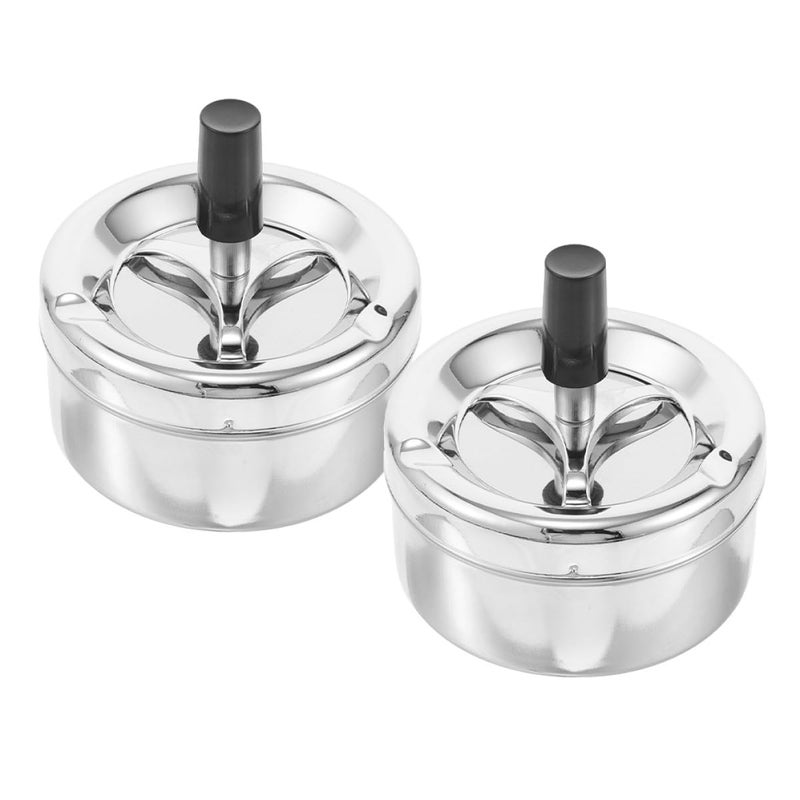 2pcs Silver Metal Ashtray with Push Down Spinning Tray Portable Smokeless for Indoor Outdoor Use - Image 2