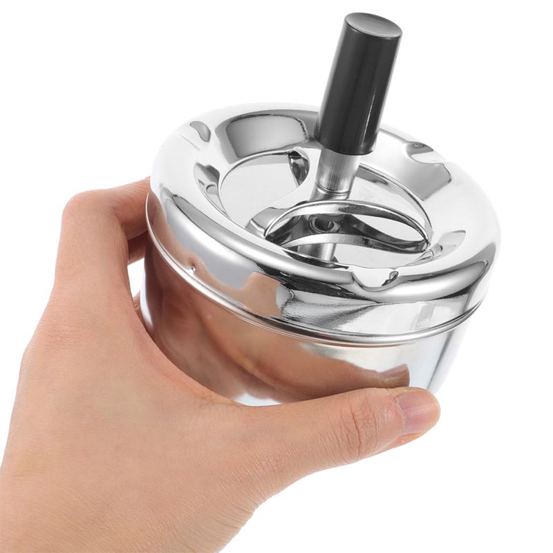 2pcs Silver Metal Ashtray with Push Down Spinning Tray Portable Smokeless for Indoor Outdoor Use - Image 5