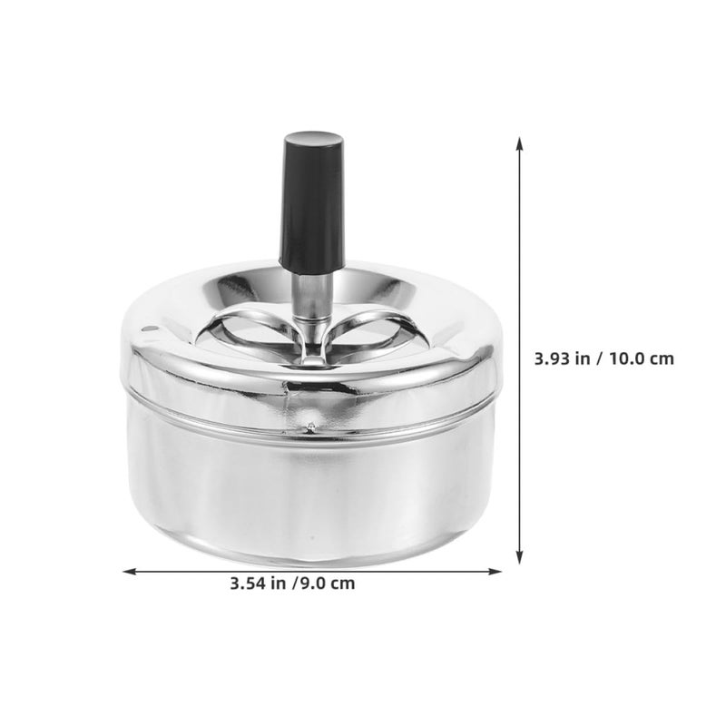 2pcs Silver Metal Ashtray with Push Down Spinning Tray Portable Smokeless for Indoor Outdoor Use - Image 3