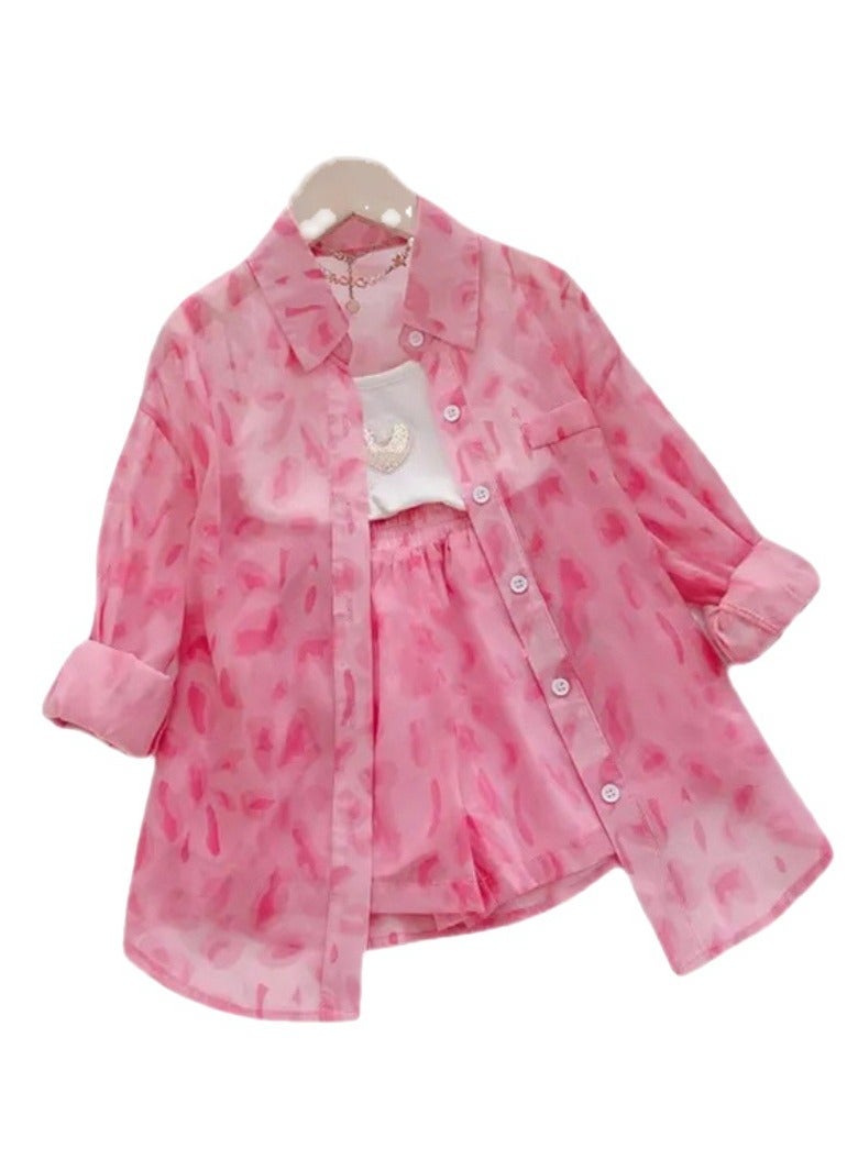 Girls' Summer Set, Children's Sunscreen Coat, Jacket, Shorts, Two Piece Set, Middle School Girls - Image 1