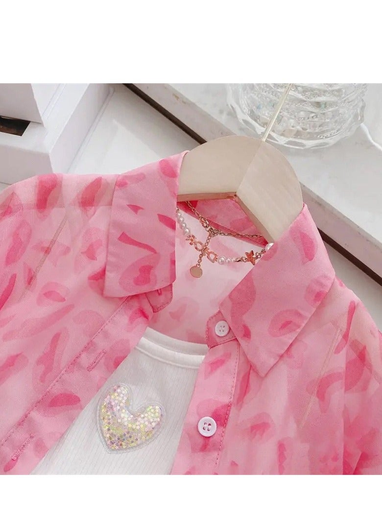 Girls' Summer Set, Children's Sunscreen Coat, Jacket, Shorts, Two Piece Set, Middle School Girls - Image 2