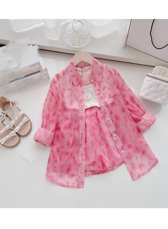 Girls' Summer Set, Children's Sunscreen Coat, Jacket, Shorts, Two Piece Set, Middle School Girls - Image 4