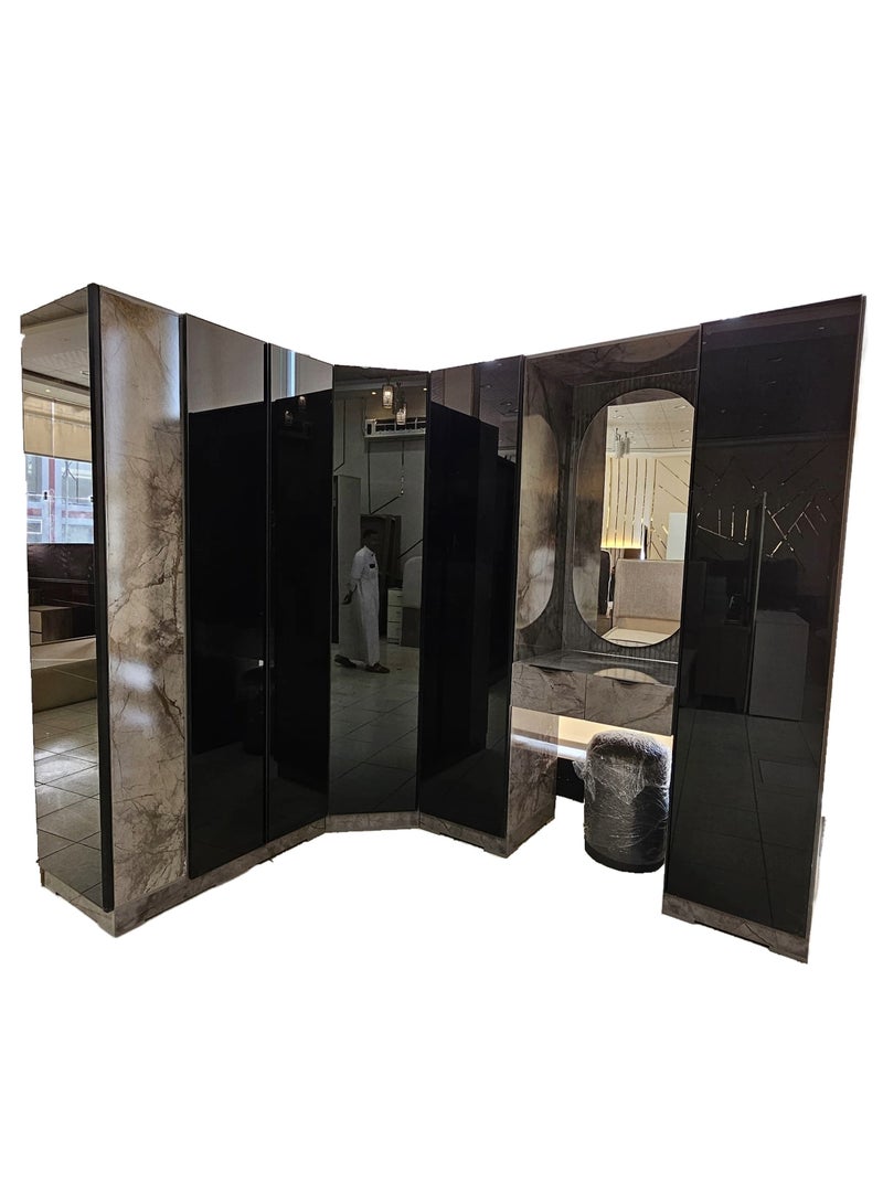 Mardod Saudi Corner Wardrobe for Bedroom with Glass Front and Built-in Mirror Dresser MS_WD_0032
