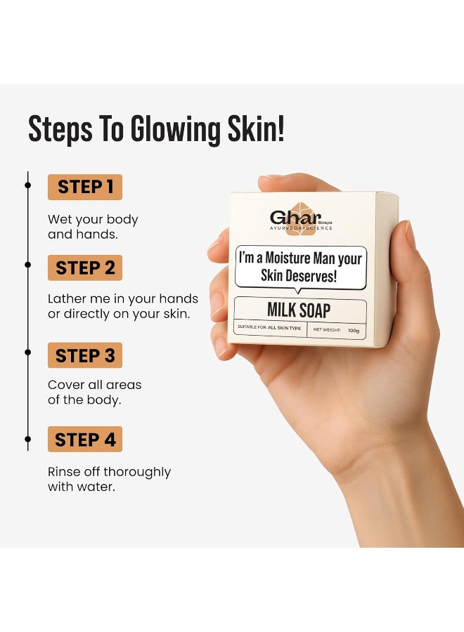 Ghar Soaps Milk Protein Soap Bar, Natural Nourishing Formula for All Skin Types, Hydrating & Moisturizing with Milk Powder, Paraben & SLS Free, 100g - Image 3
