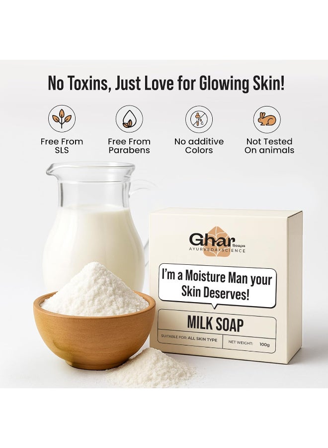 Ghar Soaps Milk Protein Soap Bar, Natural Nourishing Formula for All Skin Types, Hydrating & Moisturizing with Milk Powder, Paraben & SLS Free, 100g - Image 5