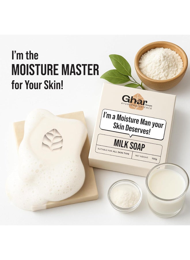 Ghar Soaps Milk Protein Soap Bar, Natural Nourishing Formula for All Skin Types, Hydrating & Moisturizing with Milk Powder, Paraben & SLS Free, 100g - Image 4