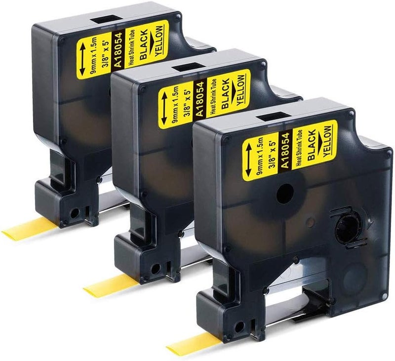AONOMI Compatible with DYMO 18054 Rhino Heat Shrink Tube 3/8'' Yellow Use with DYMO Rhino 5200 4200 5000 6000 Industrial Label Maker (Black on Yellow, 3/8" x 4.9')，3-Pack - Image 1
