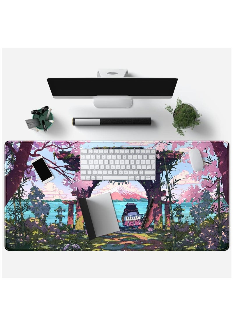 Excefore Pink Japan Desk Pad Anime Gaming Green Mouse Pad Large Mouse Pad For Desk Computer Pc Laptop Office Decor For Women, Anime Mouse Keyboard Pad Stitched Edges Non-Slip Rubber Mat Desk Pad, 31.5x15.7 In  - Image 4