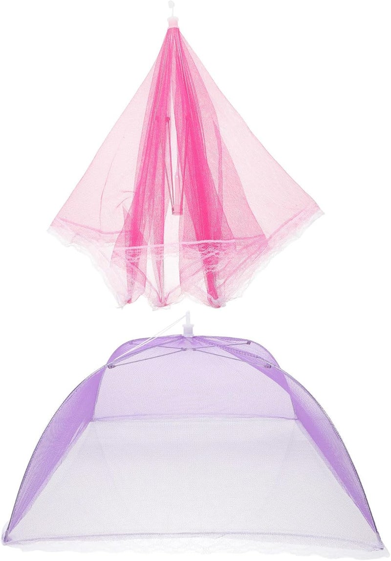 Healeved 2pcs Collapsible Breathable Mesh Food Covers Tent for Outdoor Picnic and Kitchen Food Protector in Violet and Pink Red - Image 1