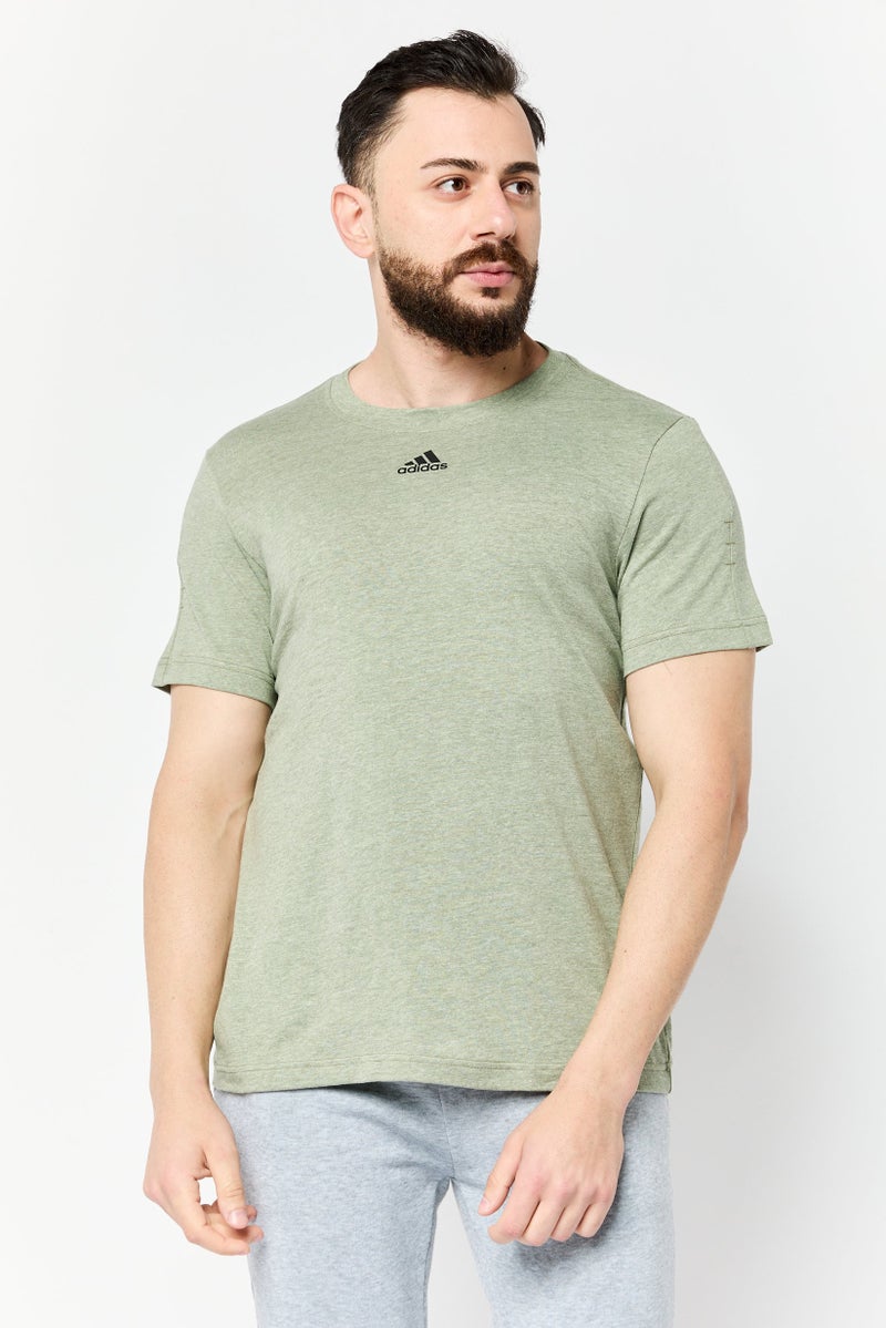 Adidas تي شيرت تدريب قصير الأكمام للرجال، زيتوني هذر - Image 1