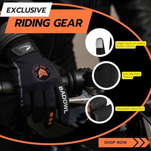BADOWL Street Hawk Bike Riding Gloves for Men and Women – Full Finger Protection, Non-Slip Grip, Breathable Material, Ideal for Cycling, Motorbike and Outdoor Sports (Black, XL) - Image 4