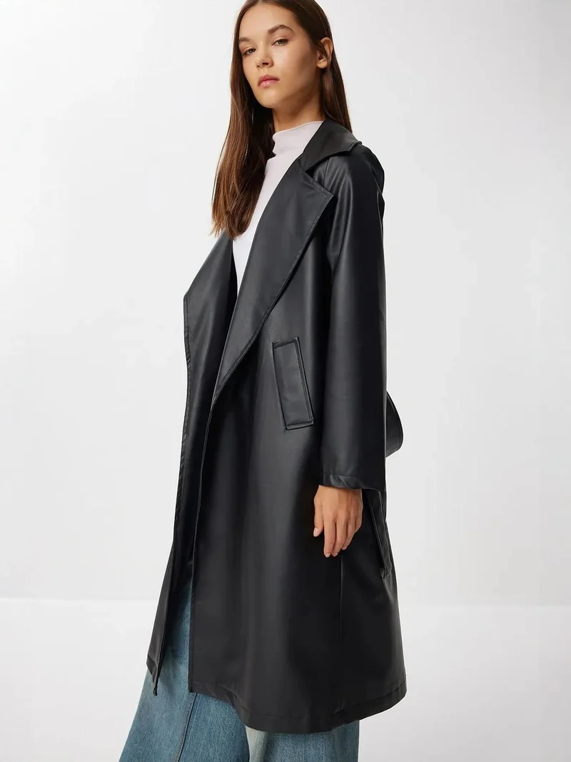 إسطنبول الساحرة ISTANBUL Long Faux Leather Trench Coat