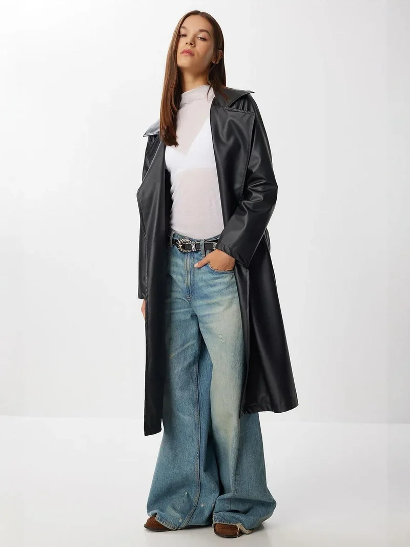 إسطنبول الساحرة ISTANBUL Long Faux Leather Trench Coat