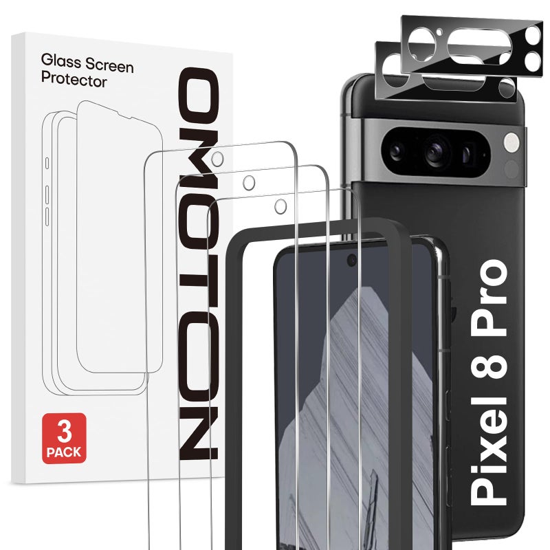 أوموتون OMOTON 3+2 Pack for Google Pixel 8 Pro Screen Protector, 9H Tempered Glass - Image 1