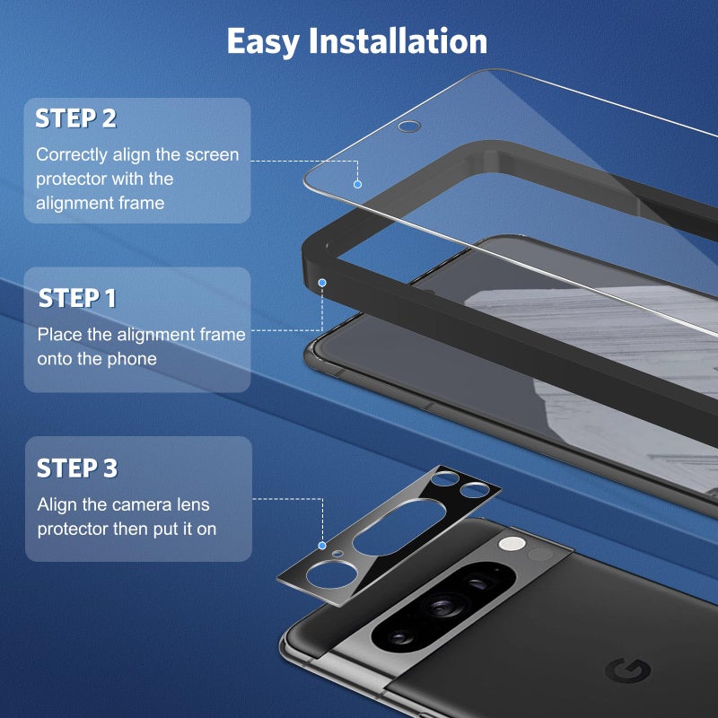 أوموتون OMOTON 3+2 Pack for Google Pixel 8 Pro Screen Protector, 9H Tempered Glass - Image 2
