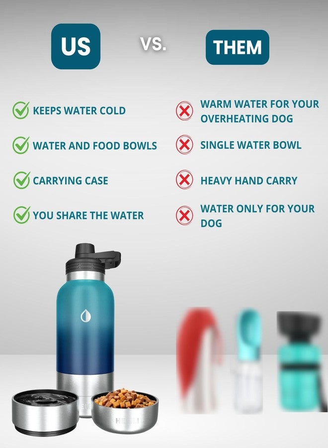 Hemli Dog Water Bottle Insulated Dog Travel Water Bottle Stainless Steel Pet Water Bottle Dispenser Portable Food and Water Bowl for Dogs with Carrying Case for Walking Dog Travel Kit… (Green Blue, 32 oz) - Image 3