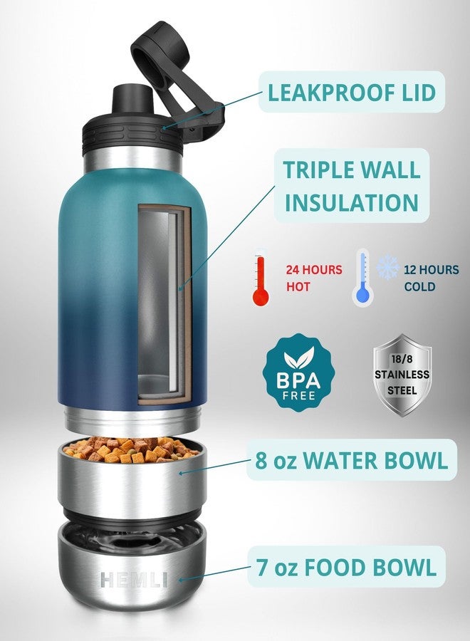 Hemli Dog Water Bottle Insulated Dog Travel Water Bottle Stainless Steel Pet Water Bottle Dispenser Portable Food and Water Bowl for Dogs with Carrying Case for Walking Dog Travel Kit… (Green Blue, 32 oz) - Image 2