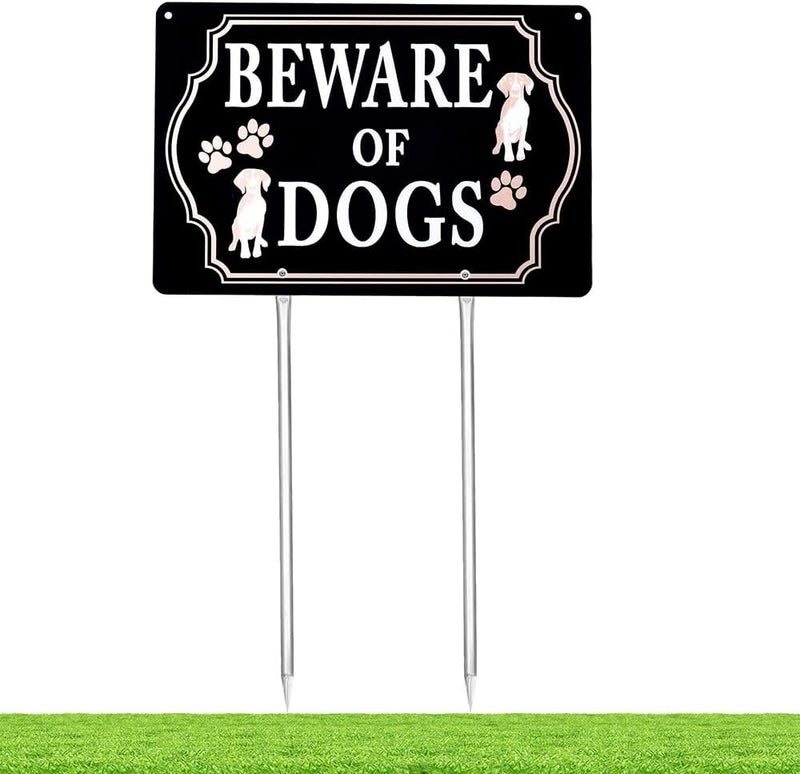 Kichwit Beware of Dogs Sign with Stakes Aluminum All Metal Construction 118 x 79 Inches Metal Stakes Included - Image 1