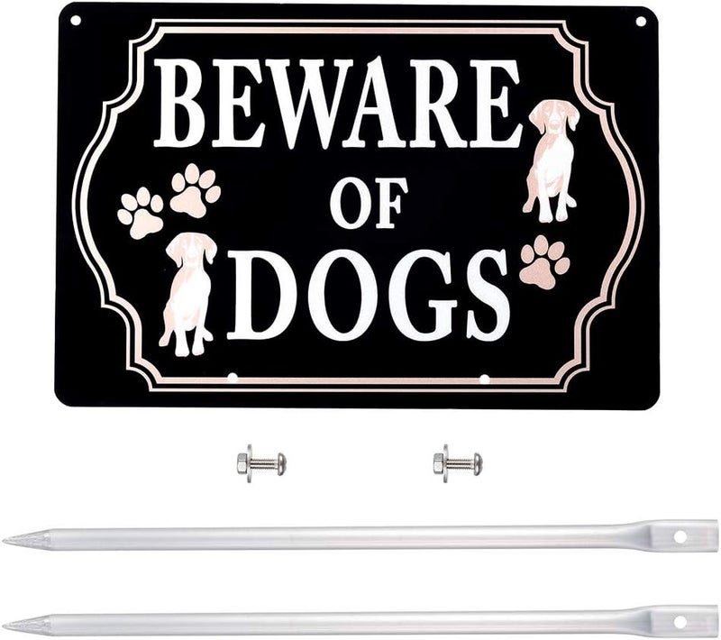 Kichwit Beware of Dogs Sign with Stakes Aluminum All Metal Construction 118 x 79 Inches Metal Stakes Included - Image 2