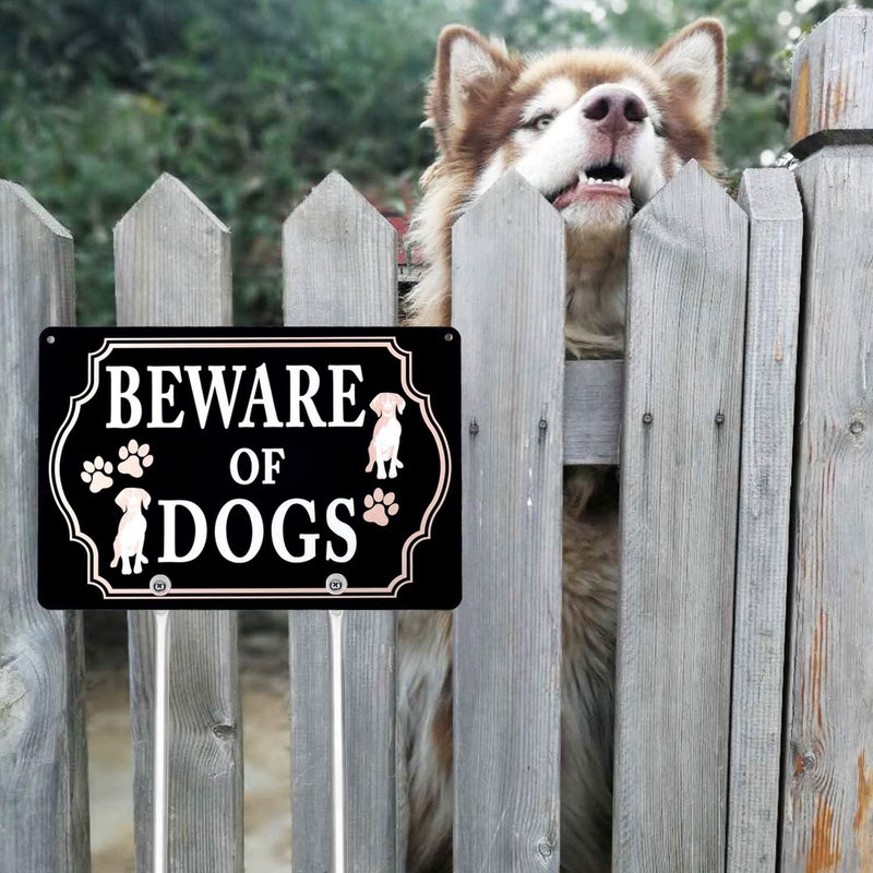 Kichwit Beware of Dogs Sign with Stakes Aluminum All Metal Construction 118 x 79 Inches Metal Stakes Included - Image 5