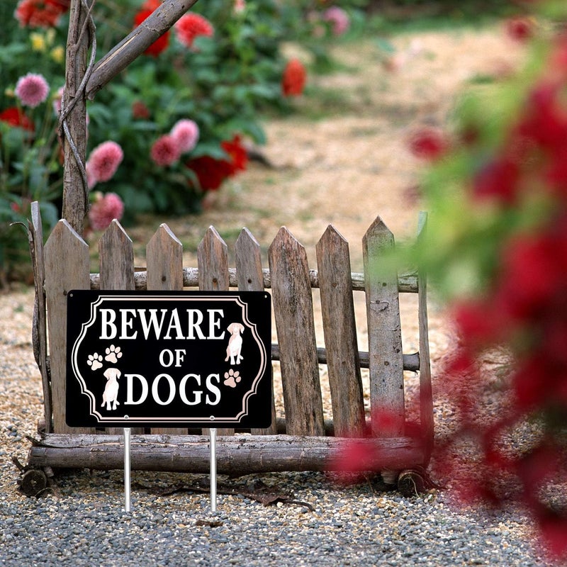 Kichwit Beware of Dogs Sign with Stakes Aluminum All Metal Construction 118 x 79 Inches Metal Stakes Included - Image 4