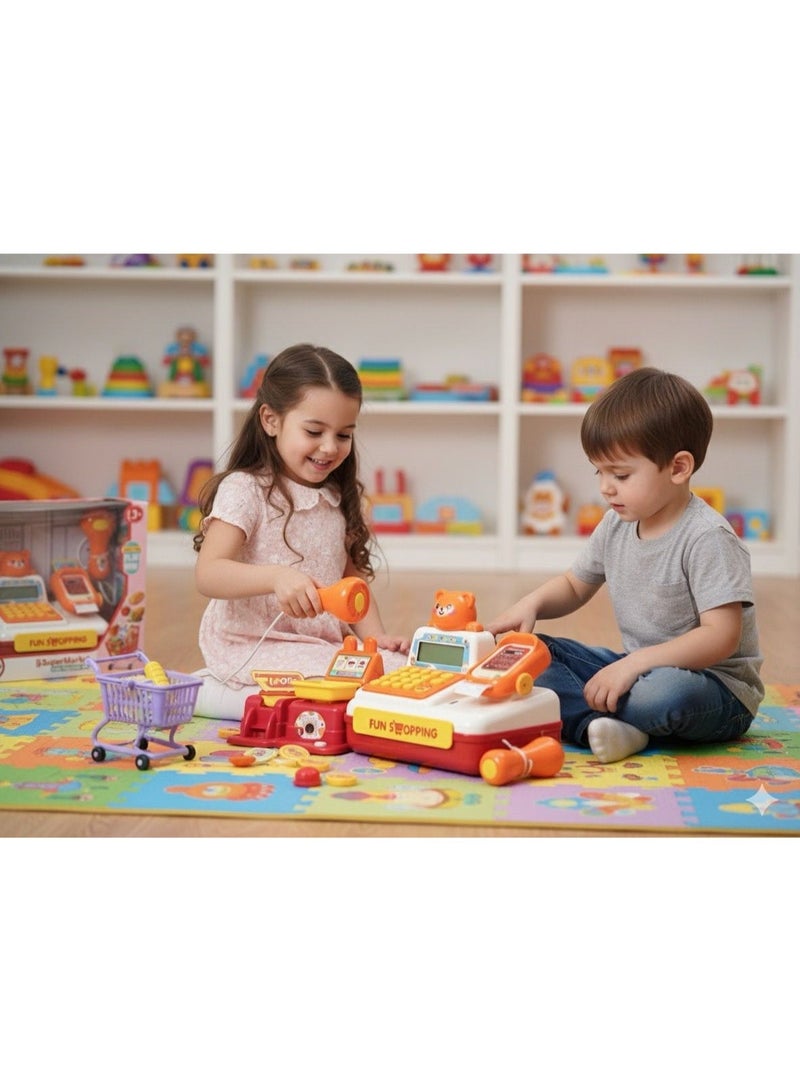 Toyland Kids Supermarket Cash Register Playset –24PCS - Fun Shopping Toy with Scanner, Calculator, Groceries & Basket for Kids - Image 4