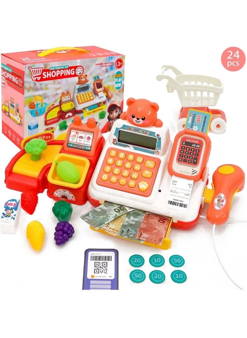 Toyland Kids Supermarket Cash Register Playset –24PCS - Fun Shopping Toy with Scanner, Calculator, Groceries & Basket for Kids - Image 1