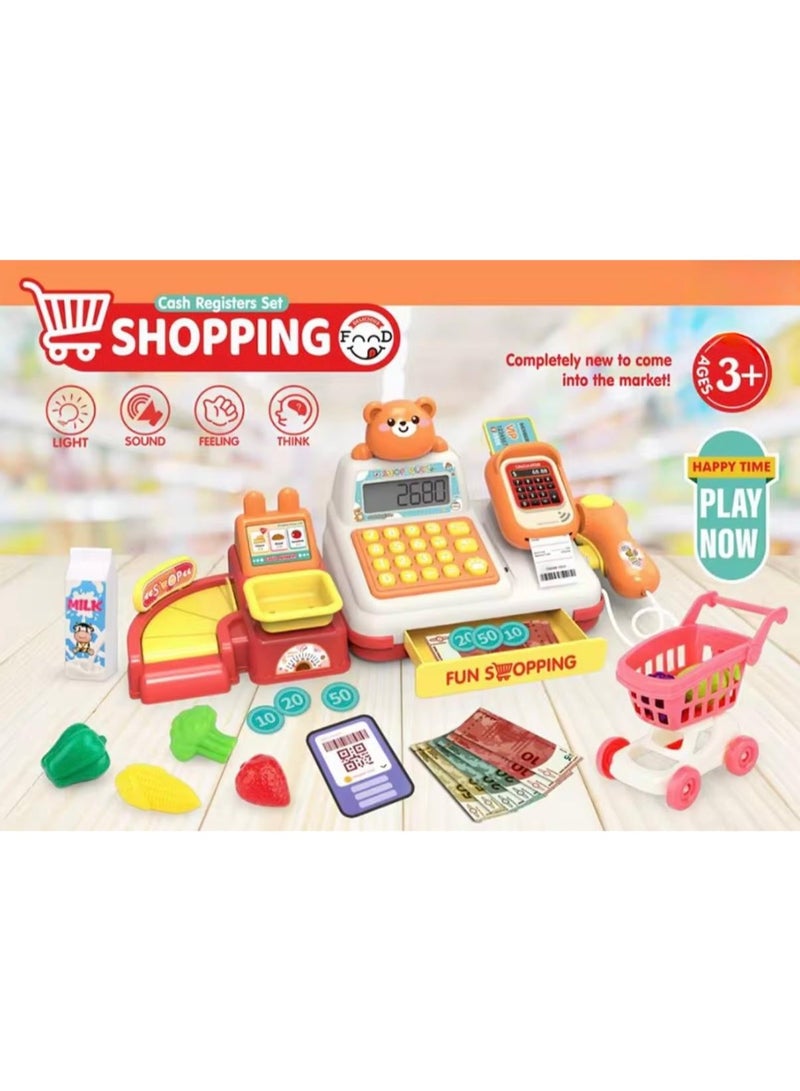 Toyland Kids Supermarket Cash Register Playset –24PCS - Fun Shopping Toy with Scanner, Calculator, Groceries & Basket for Kids - Image 3