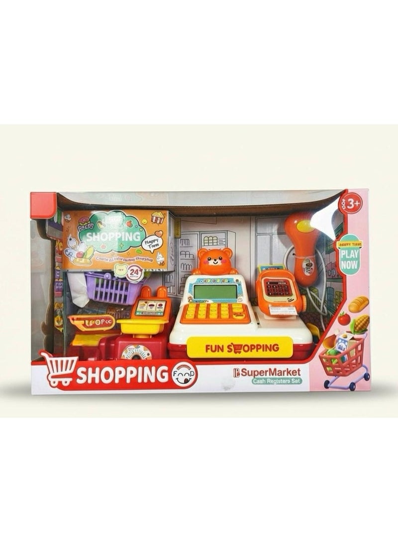 Toyland Kids Supermarket Cash Register Playset –24PCS - Fun Shopping Toy with Scanner, Calculator, Groceries & Basket for Kids - Image 2