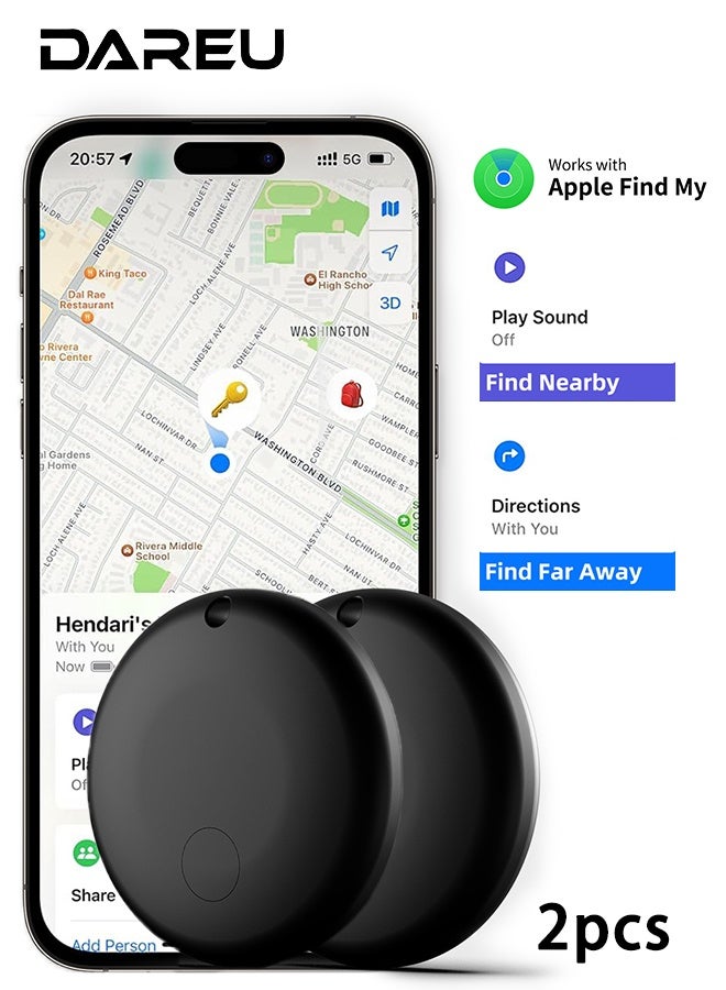 DAREU 2-Pack Smart Bluetooth Tracker for Apple Devices – Compatible with Apple Find My & Siri – GPS Location Tag with Replaceable Battery – Track Keys, Bags, Wallets, and Luggage - Image 1