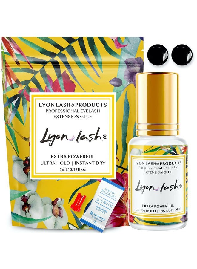 Lyon lash Extra Powerful Eyelash Extension Glue - Lyon Lash 5ml Performance Glue | 1-2 Sec Dry Time | 6-8 Weeks Retention | Black Adhesive Supplies for Professional Use - Image 1