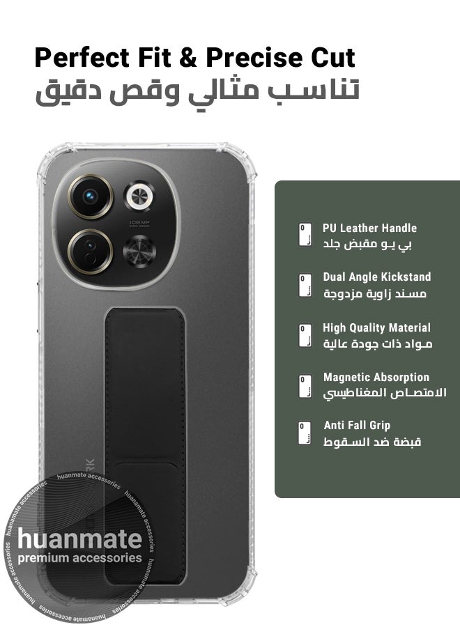 huanmate Tecno Spark 30 5G Magnetic Case With Hand Grip Holder & Kickstand - Strong Grip for Magnetic Car Holder, Stylish & Functional, Ultimate Convenience & Hands-Free Viewing - Clear/Black - Image 2