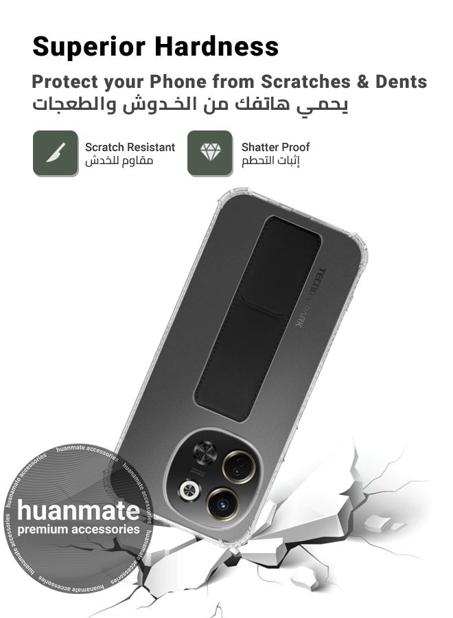 huanmate Tecno Spark 30 5G Magnetic Case With Hand Grip Holder & Kickstand - Strong Grip for Magnetic Car Holder, Stylish & Functional, Ultimate Convenience & Hands-Free Viewing - Clear/Black - Image 4