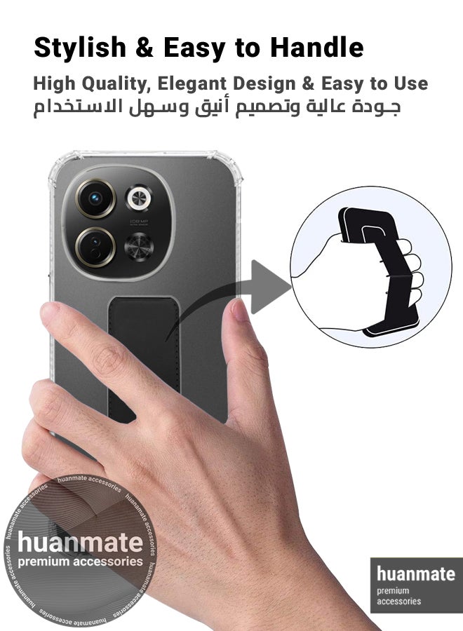 huanmate Tecno Spark 30 5G Magnetic Case With Hand Grip Holder & Kickstand - Strong Grip for Magnetic Car Holder, Stylish & Functional, Ultimate Convenience & Hands-Free Viewing - Clear/Black - Image 3