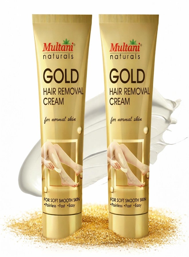 Multani كريم إزالة الشعر الذهبي من مولتاني ناتشورالز | تركيبة مُشرقة غنية بمسحوق اللؤلؤ الذهبي وفيتامين هـ | لبشرة ناعمة وملساء | غير مؤلم، سريع وسهل | للرجال والنساء | 60 مل (عبوة من قطعتين) - Image 1