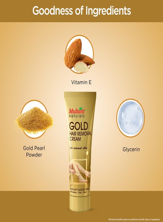 Multani كريم إزالة الشعر الذهبي من مولتاني ناتشورالز | تركيبة مُشرقة غنية بمسحوق اللؤلؤ الذهبي وفيتامين هـ | لبشرة ناعمة وملساء | غير مؤلم، سريع وسهل | للرجال والنساء | 60 مل (عبوة من قطعتين) - Image 3