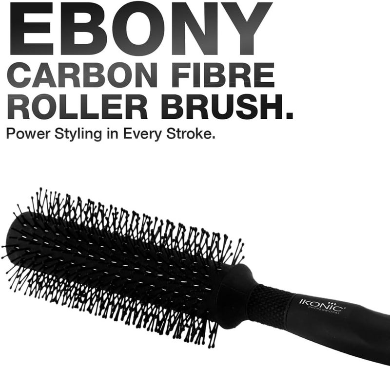 IKONIC Professional Carbon Fibre Roller Brush with Ionic Technology, Anti Frizz Styling, Curling, Volumizing & Waves for Women & Men, All Hair Types, Heat Resistant, Salon & Personal Use - CFB 25 - Image 1