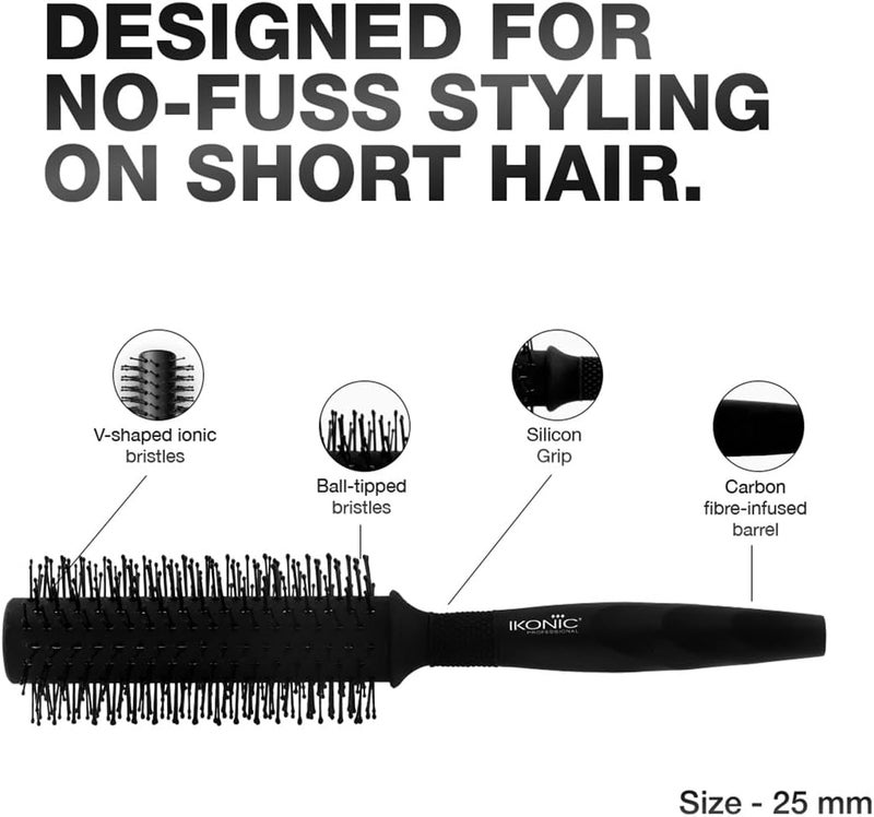 IKONIC Professional Carbon Fibre Roller Brush with Ionic Technology, Anti Frizz Styling, Curling, Volumizing & Waves for Women & Men, All Hair Types, Heat Resistant, Salon & Personal Use - CFB 25 - Image 2