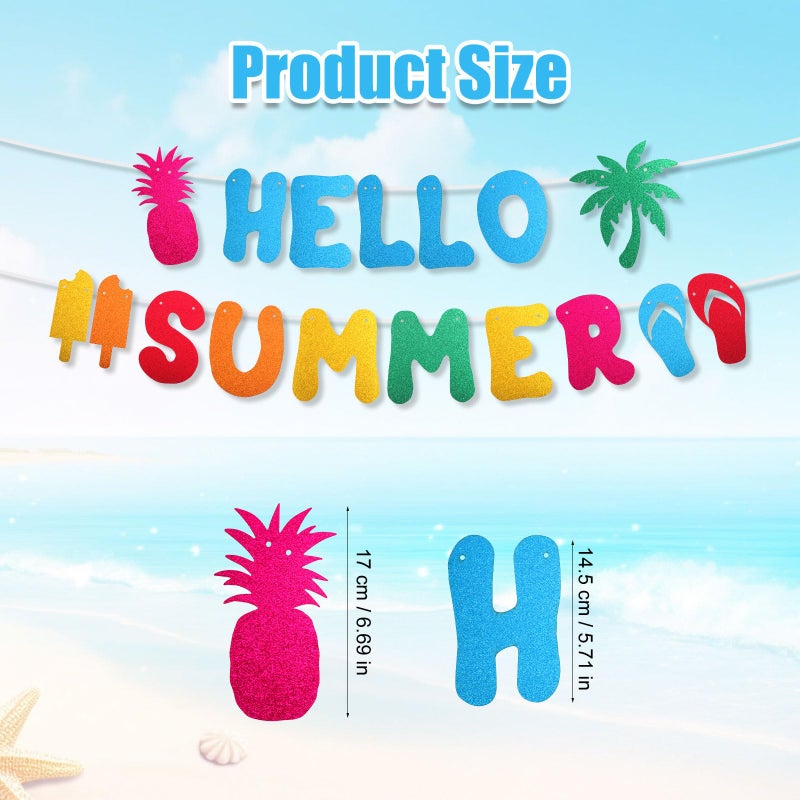 XIHIRCD Hello Summer Banner, Glitter Summer Banner Pre-Assembled Colorful Summer Party Decorations Pineapple Coconut Summer Party Home Decoration for Home Office Garden Decoration - Image 2