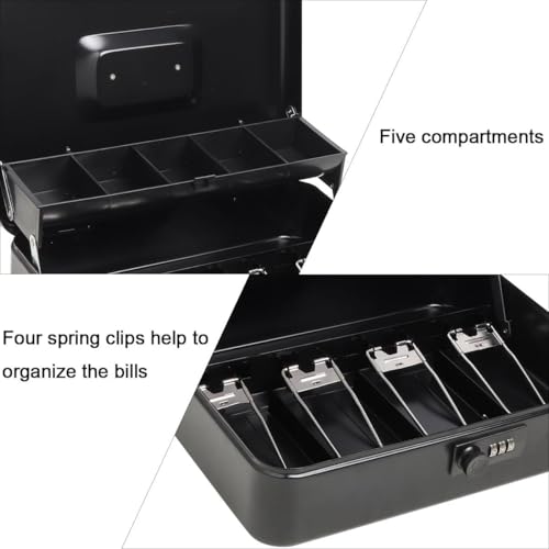 GOBBLER Cash box with Number Combination Lock & 2 Level Money Tray, Metal Money Box Large Size: 30 * 24 * 9cm (GC-3025) - Black - Image 3