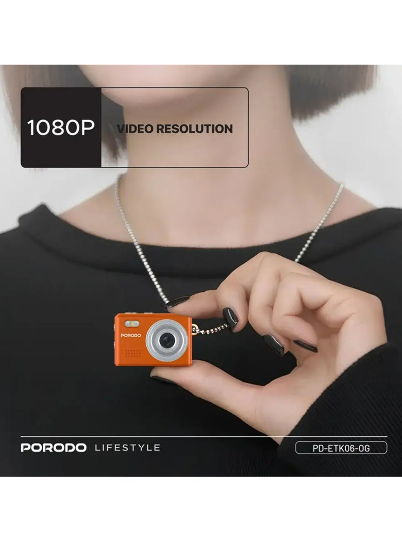 porodo Lifestyle Snap & Go Mini Digital Camera 2MP / Full HD Camera Video Resolution / Portable Camera with Lightweight / 6 Color Filters / Instant Webcam Function / AVI and JPG Format - Orange  - Image 4