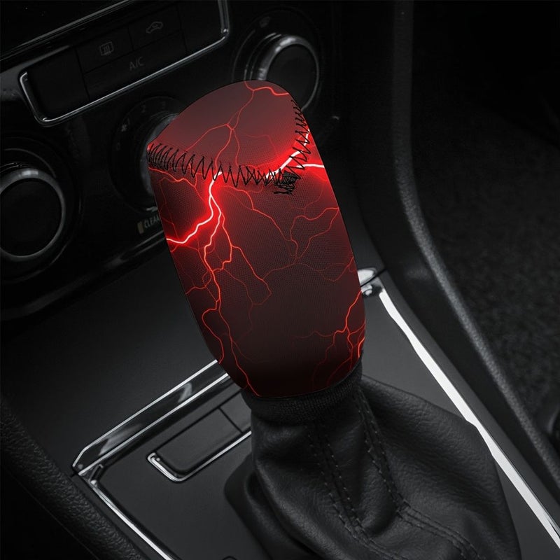 1pc Gear Shift Knob Cover 4.41inch By 2.09inch Red Lightning Crack Printing Spreading Dark Theme Pattern Anti Slip Dust Proof Wear Resistant Easy To Clean For Multiple Car Models Vehicle Interior Decoration - Image 1