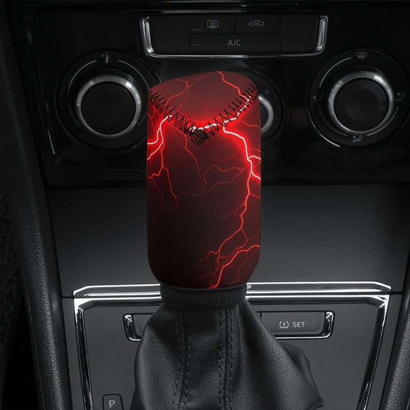1pc Gear Shift Knob Cover 4.41inch By 2.09inch Red Lightning Crack Printing Spreading Dark Theme Pattern Anti Slip Dust Proof Wear Resistant Easy To Clean For Multiple Car Models Vehicle Interior Decoration - Image 2