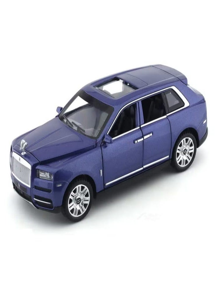 نموذج سيارة رولز رويس كولينان من السبائك المعدنية بمقياس 1/32، مع صوت وإضاءة وأبواب قابلة للفتح وسحب للخلف، هدايا للأطفال والكبار (أزرق، بدون علبة) - Image 1